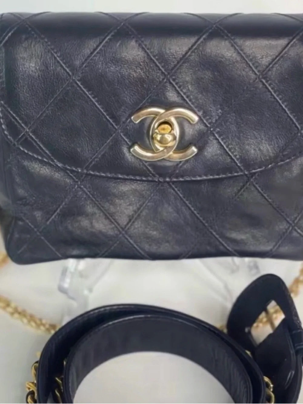 CHANEL Black Quilted Lambskin Crossbody Bag with Gold CC Hardware